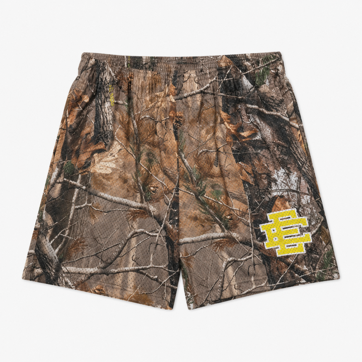 Realtree Gold mesh shorts - front angle view