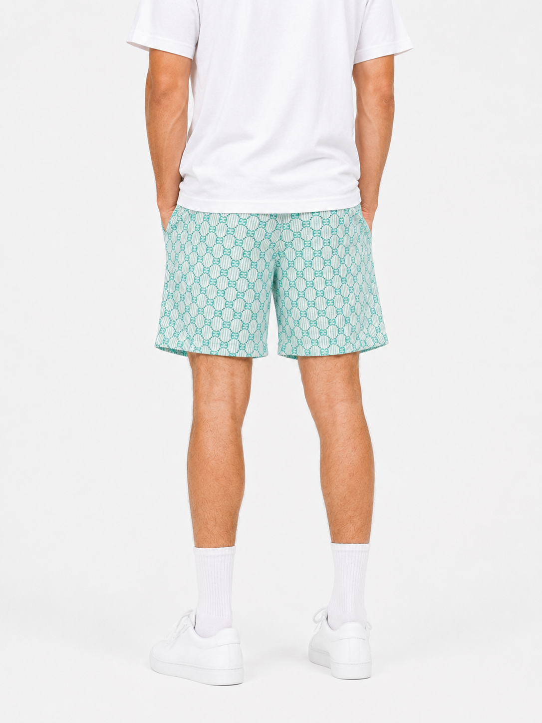 Aqua Monogram mesh shorts - side view