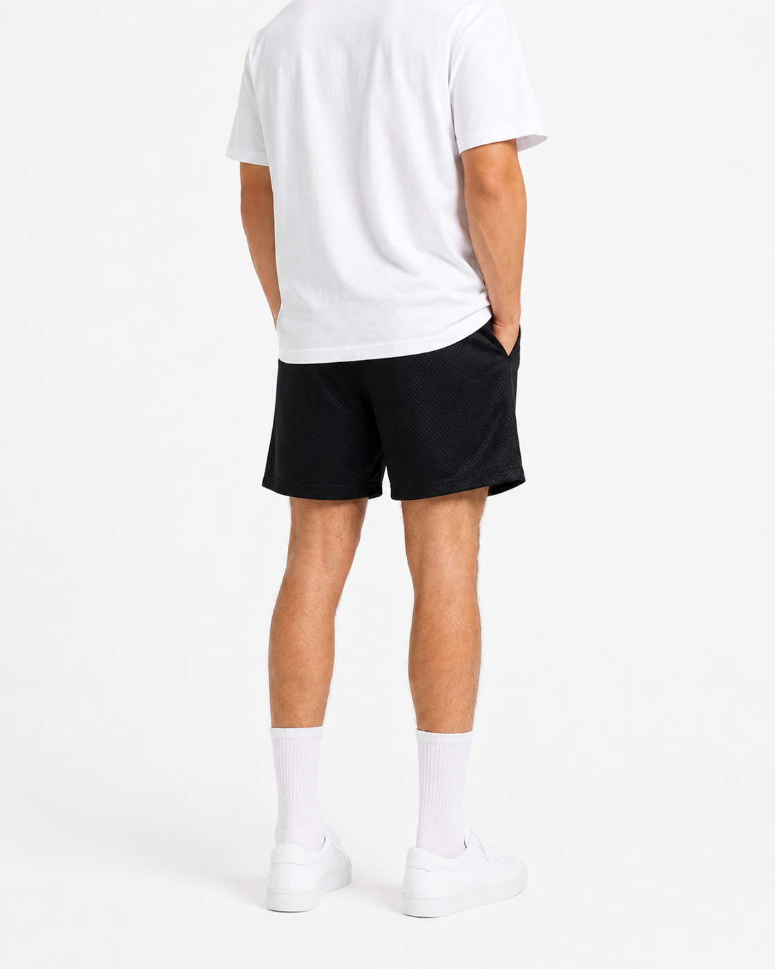 Black Belmont mesh shorts - side view