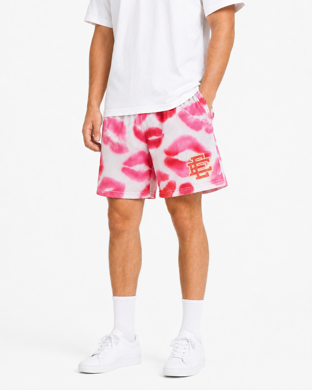 Pink Kisses mesh shorts - side view