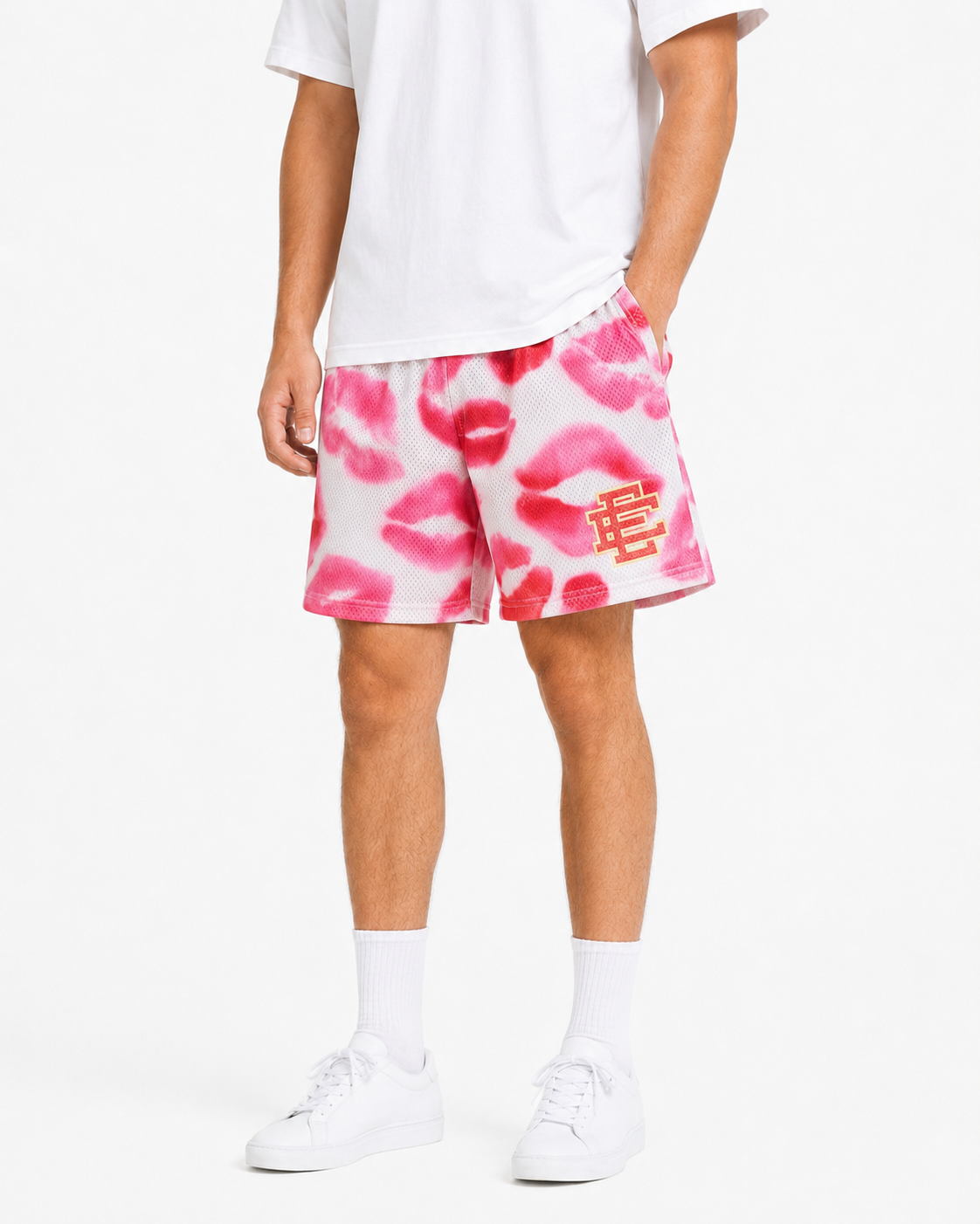Pink Kisses mesh shorts - side view