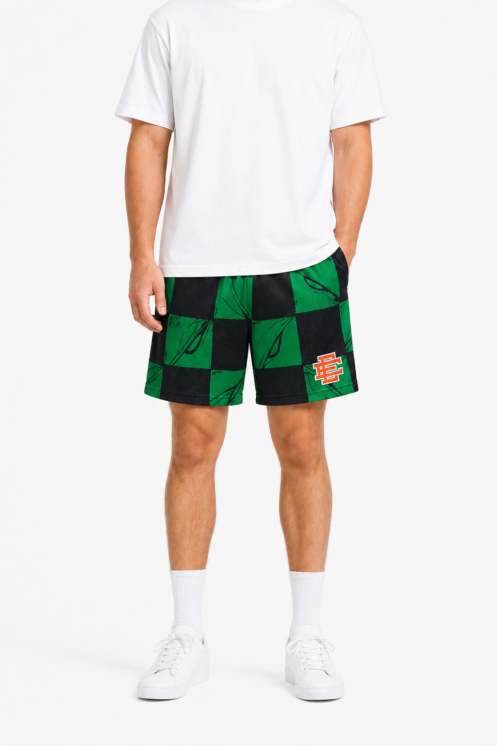 Neon Checker mesh shorts - back angle view
