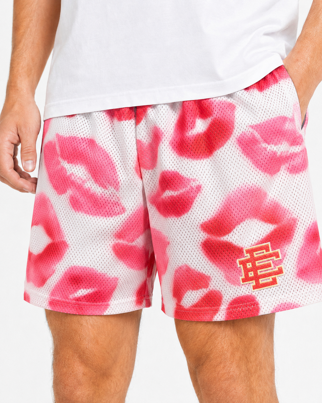 Pink Kisses mesh shorts - back angle view