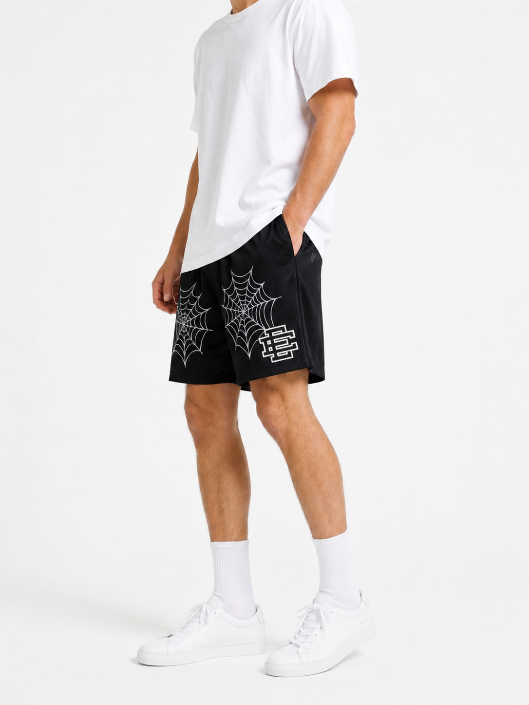 Spider Web Black mesh shorts - side view