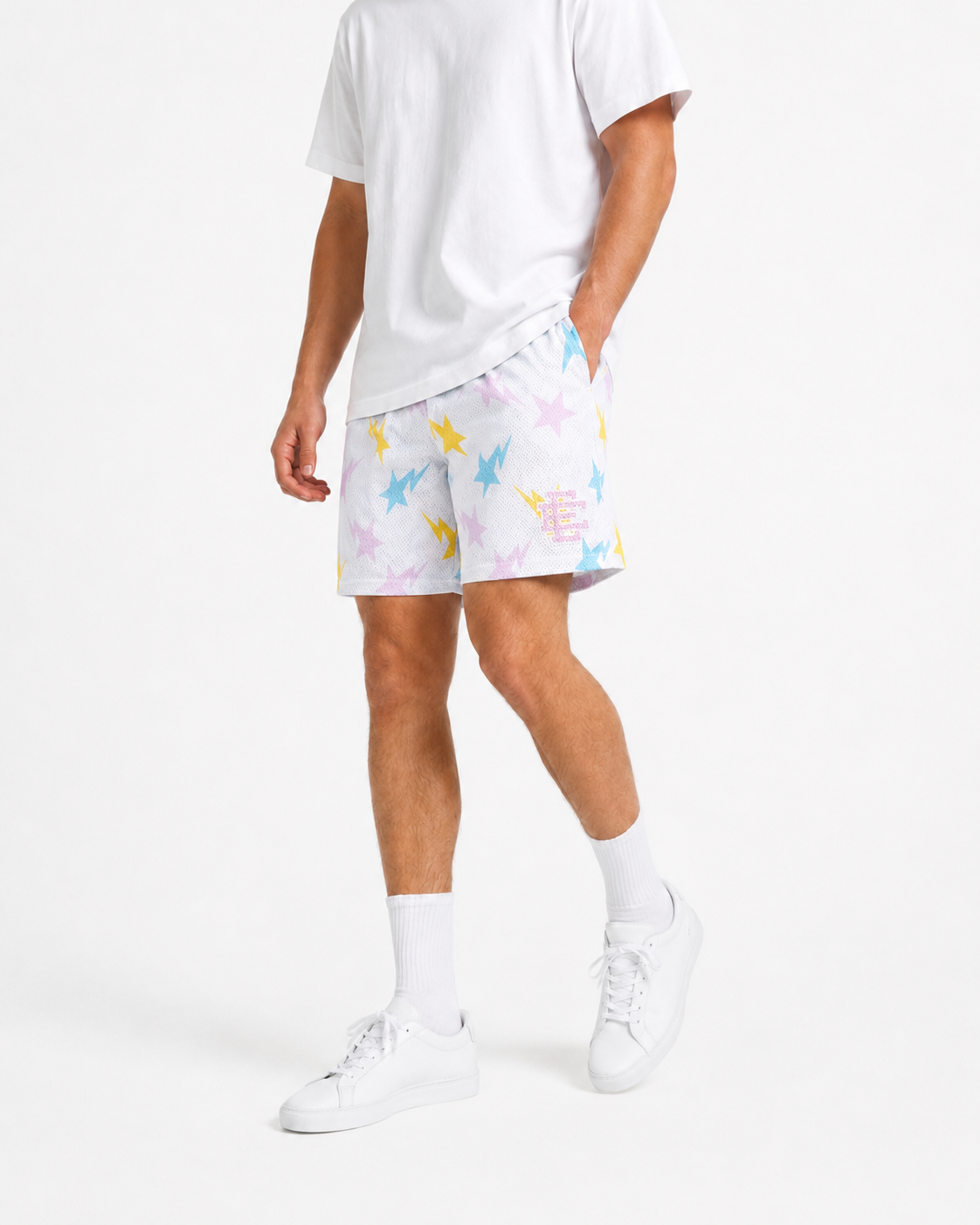 Pastel Starburst mesh shorts - front angle view
