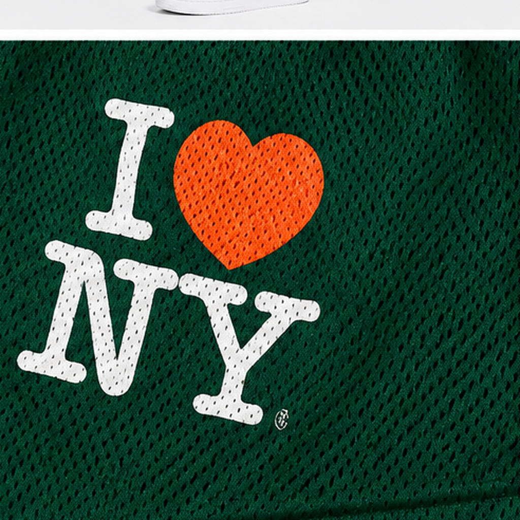 I Love NY Green mesh shorts - lifestyle view