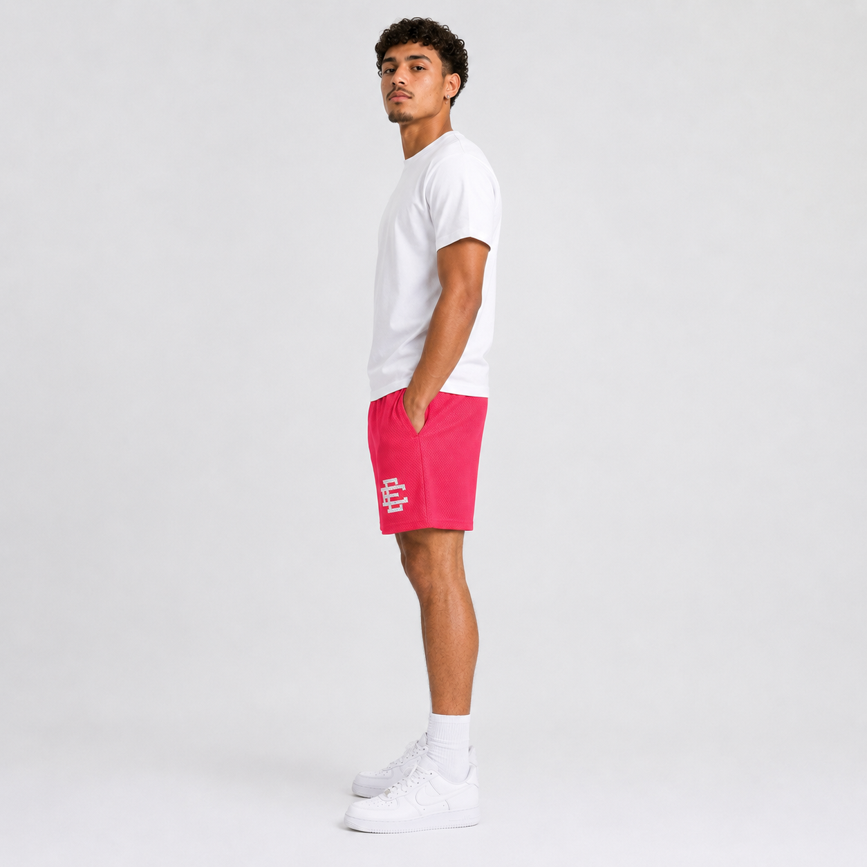 Hot Pink mesh shorts - back angle view