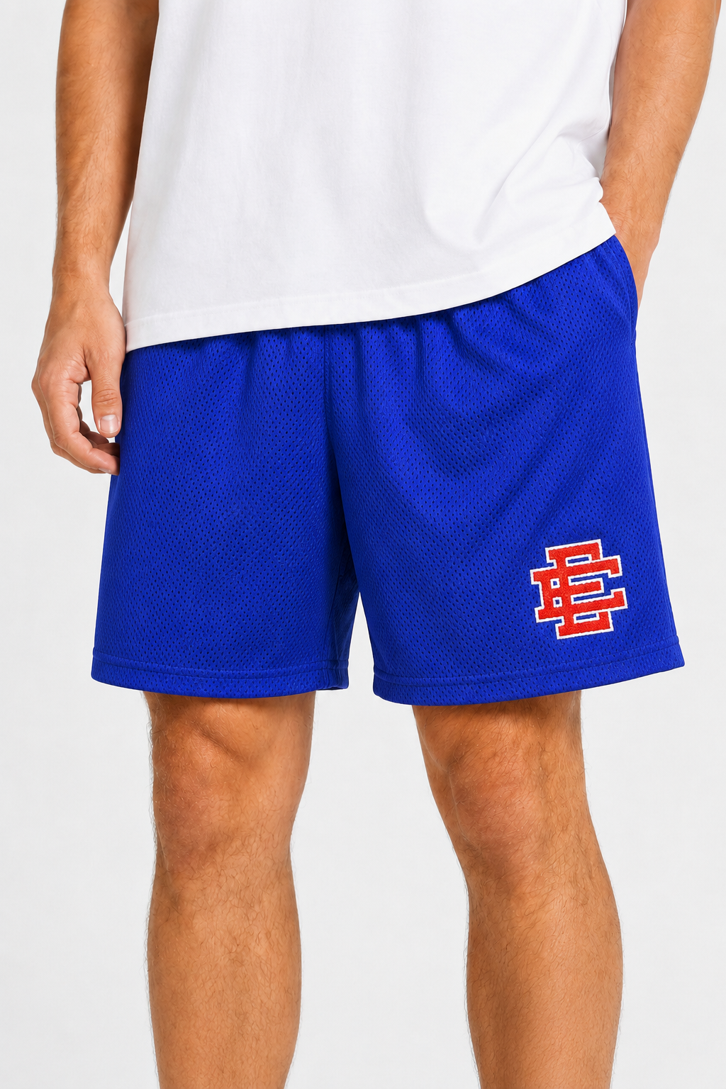Royal Blue mesh shorts - side view