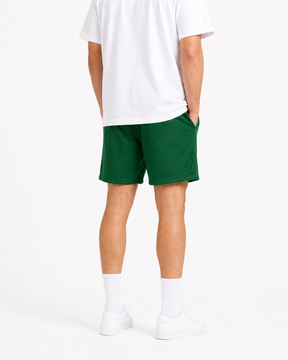 Field Green mesh shorts - back angle view