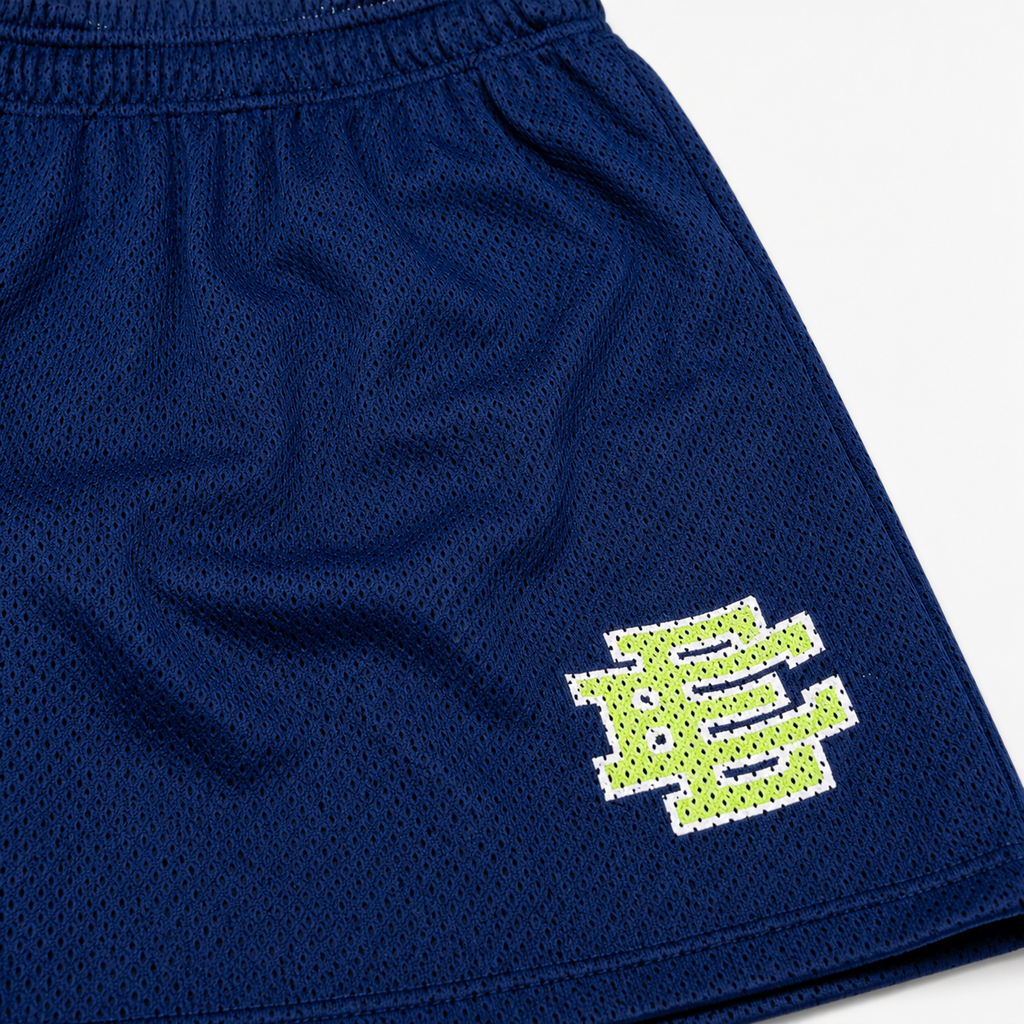 Navy Volt mesh shorts - detail view