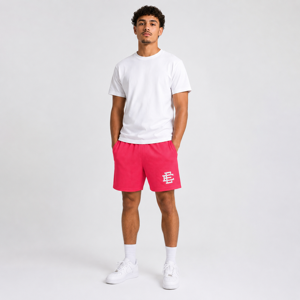 Hot Pink mesh shorts - front angle view