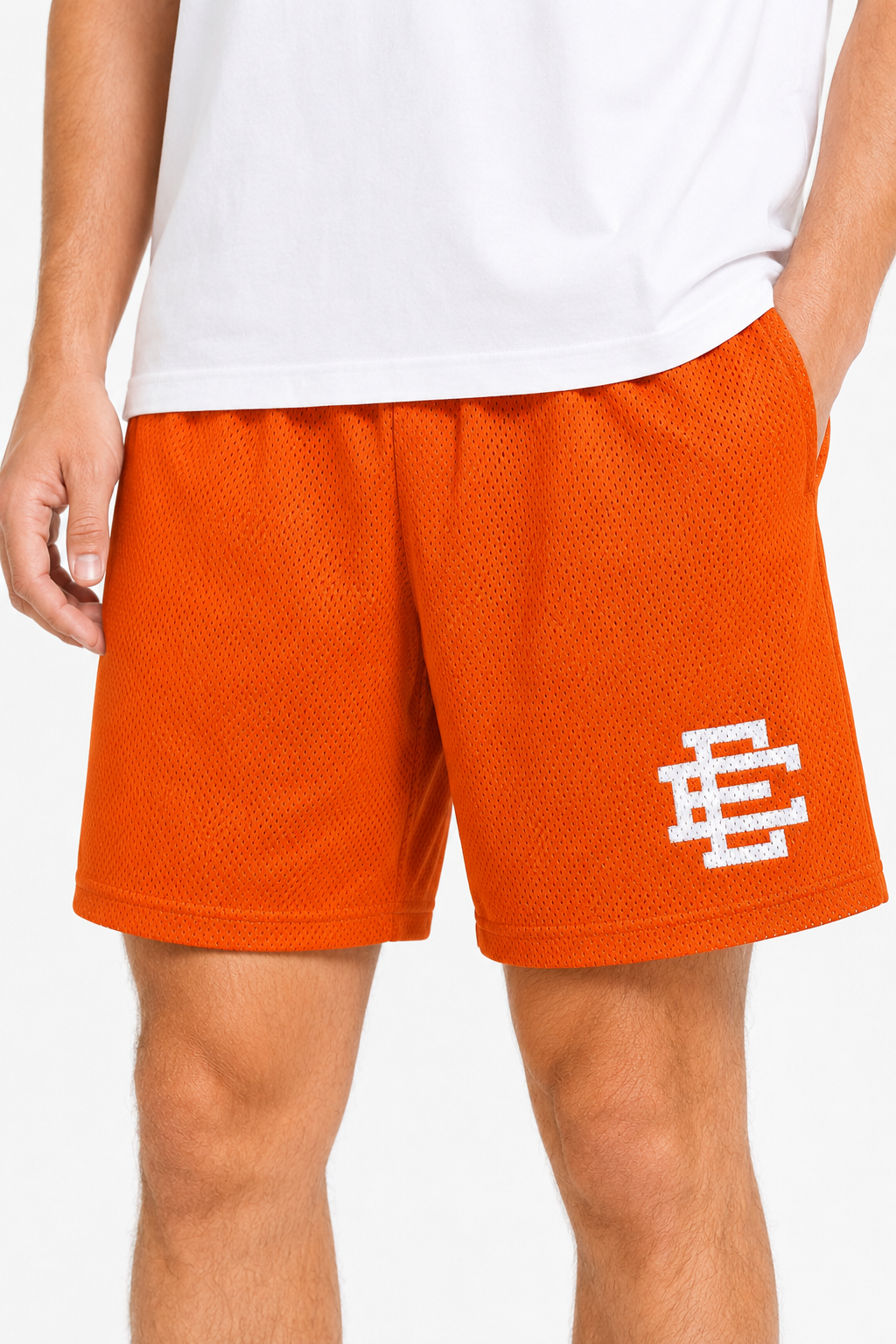 Tangerine Orange mesh shorts - back angle view