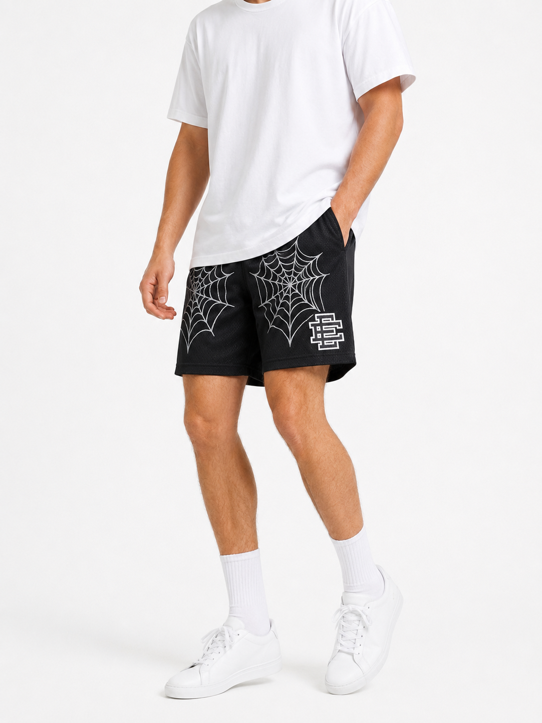 Spider Web Black mesh shorts - lifestyle view