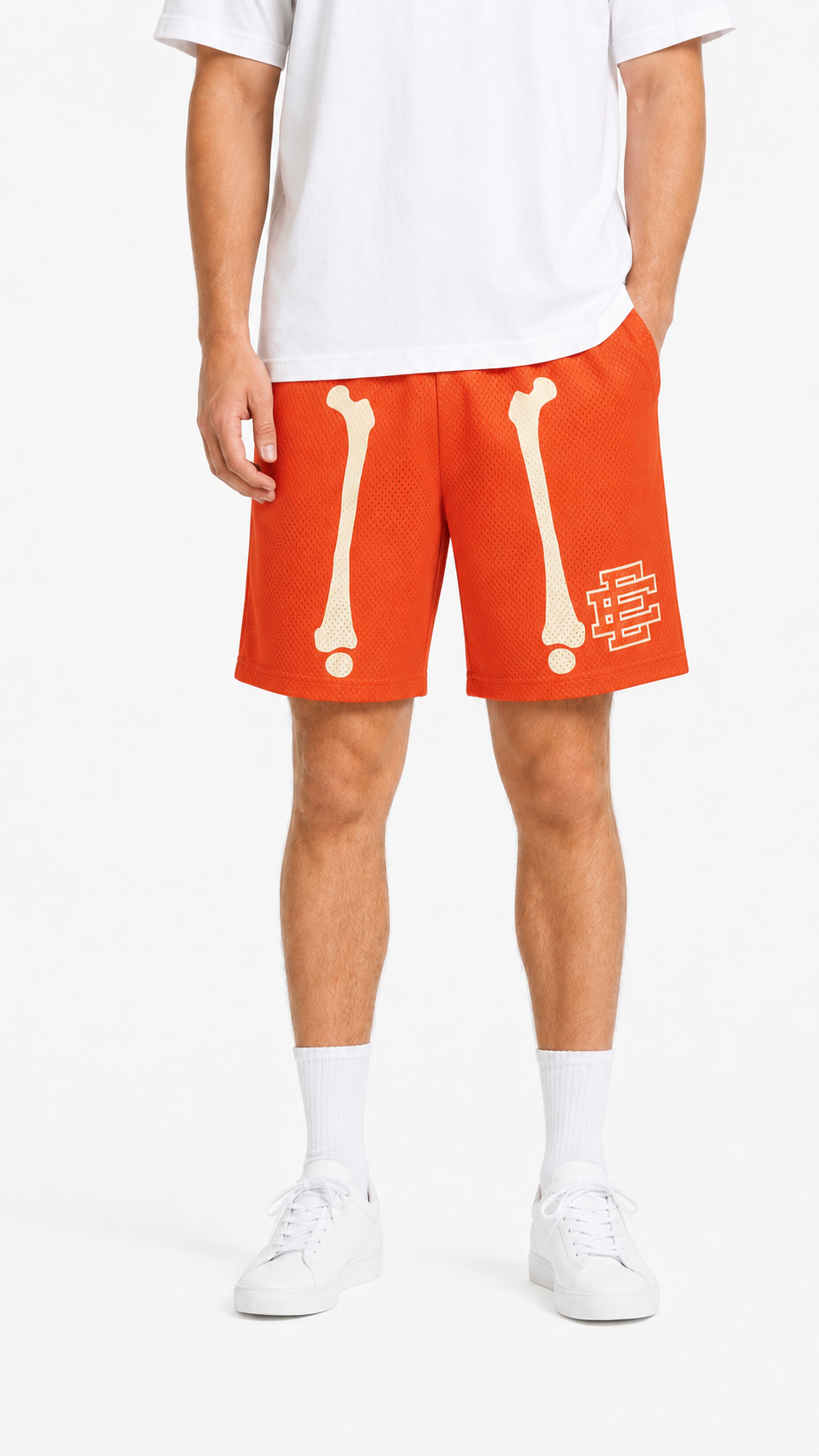 Red Bones mesh shorts - front angle view