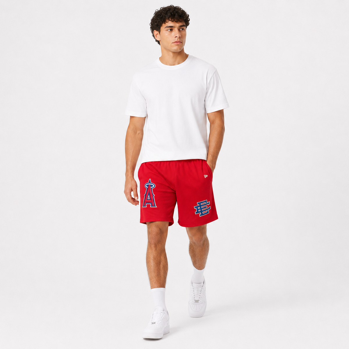 Angels Red mesh shorts - detail view