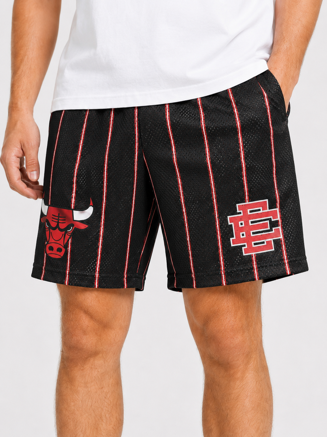 Black Bulls Pinstripe mesh shorts - back angle view