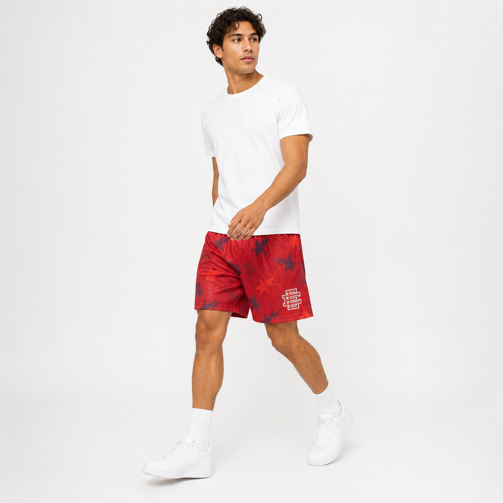 Crimson Starfall mesh shorts - detail view