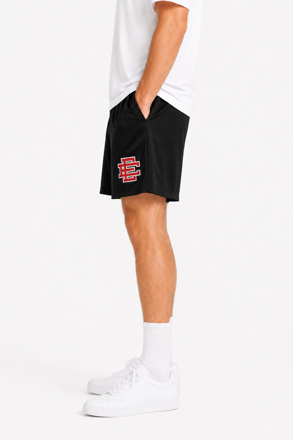 Black Red mesh shorts - lifestyle view