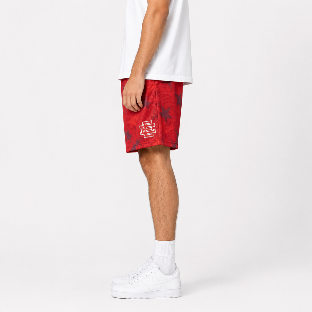 Crimson Starfall mesh shorts - back angle view