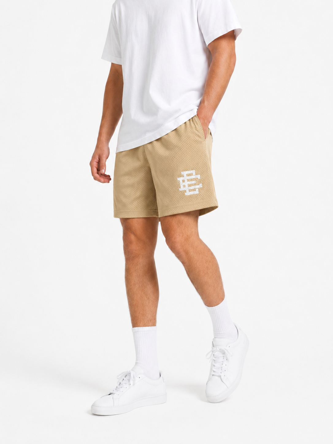Sand Beige mesh shorts - side view