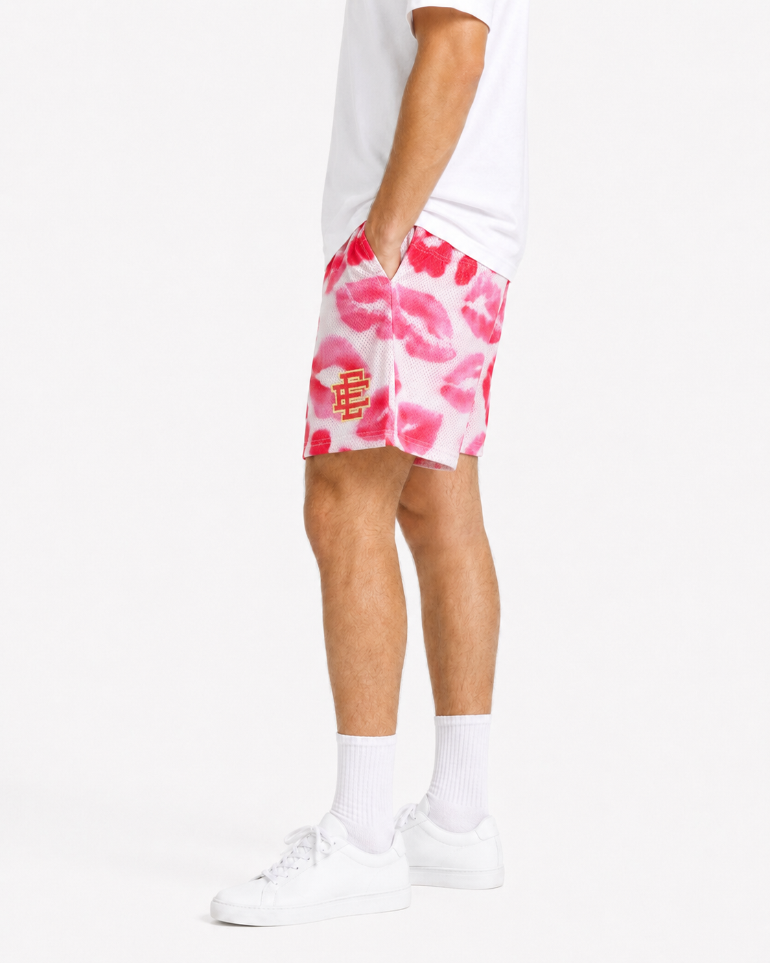 Pink Kisses mesh shorts - lifestyle view