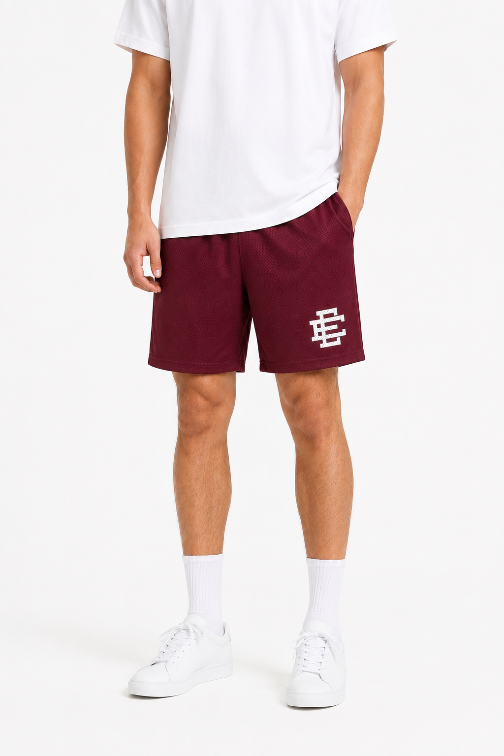Burgundy Wine mesh shorts - lifestyle view