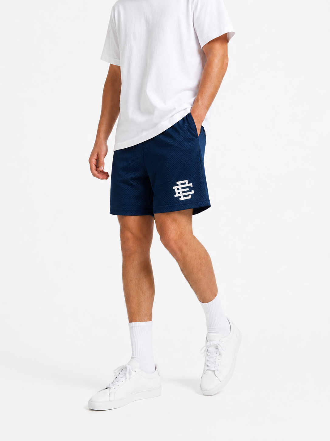 Midnight Navy mesh shorts - front angle view