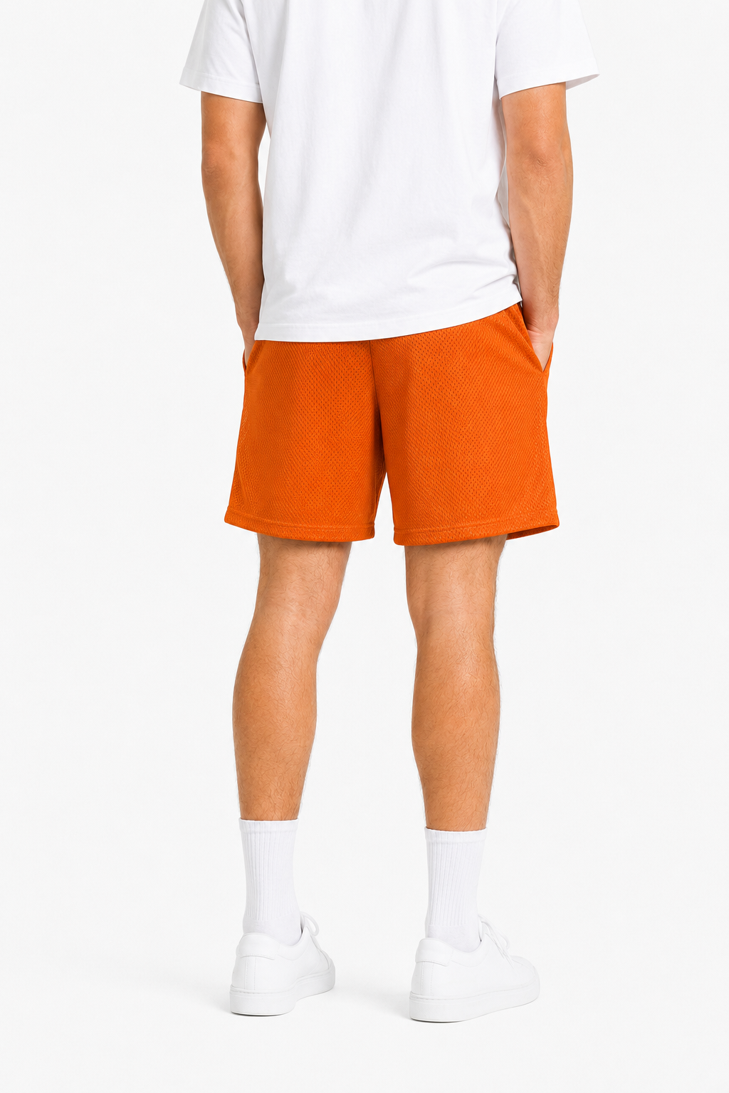 Tangerine Orange mesh shorts - lifestyle view