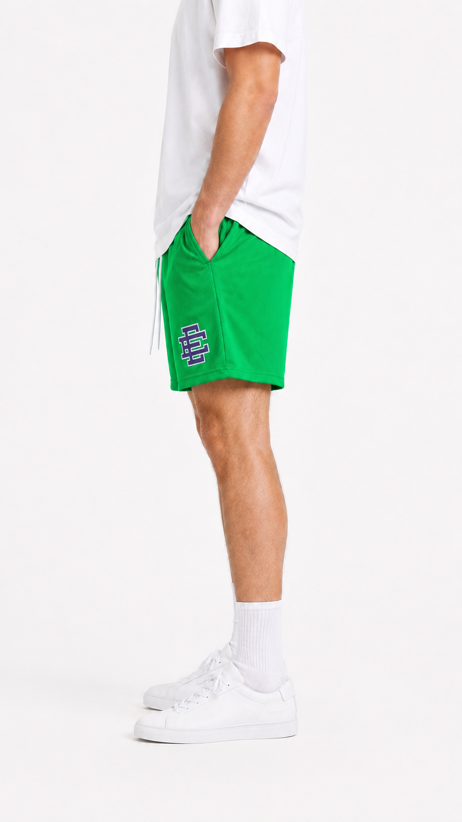 Kelly Green mesh shorts - side view