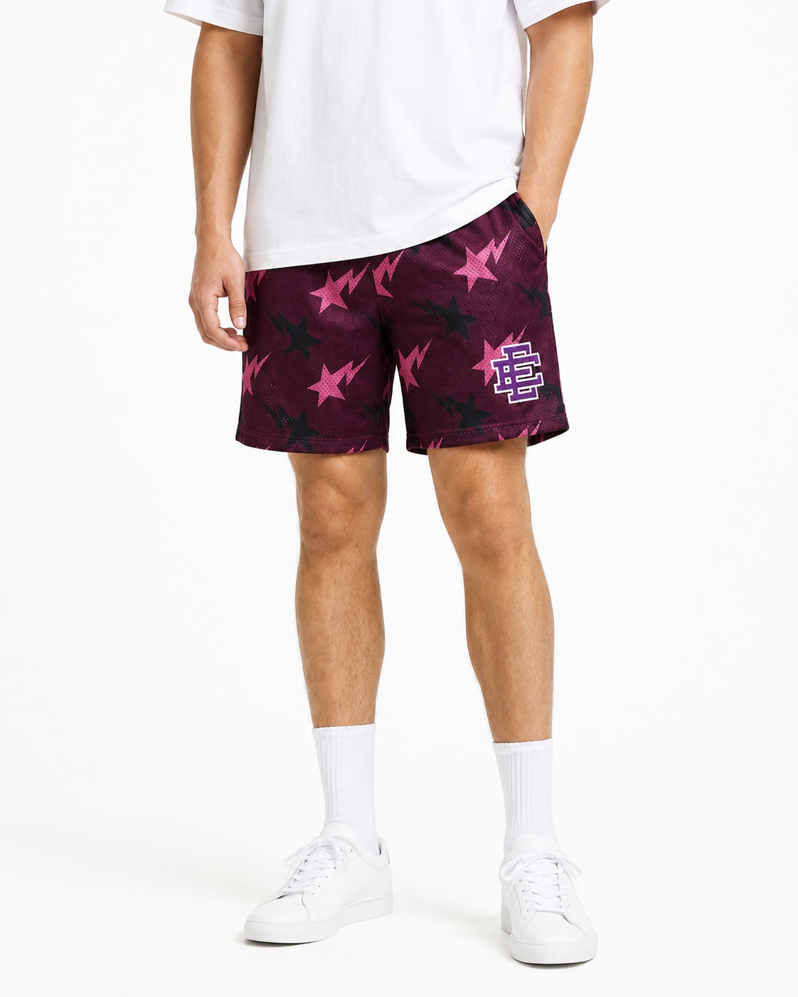 Plum Starfield mesh shorts - back angle view