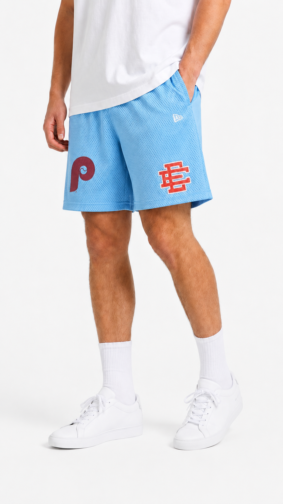 Powder Blue Phillies mesh shorts - back angle view