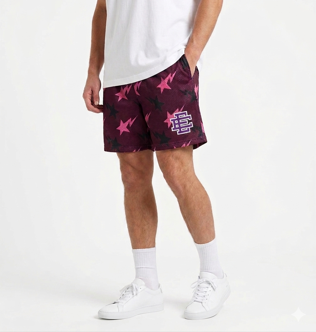Plum Starfield mesh shorts - side view