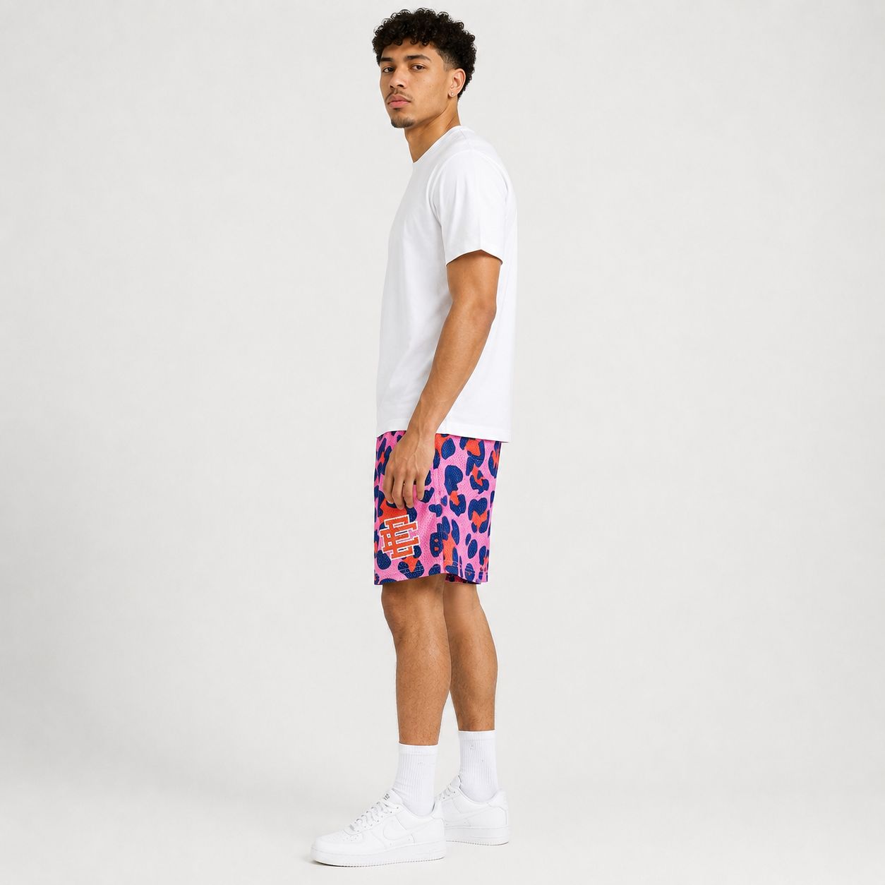 Pink Leopard mesh shorts - side view