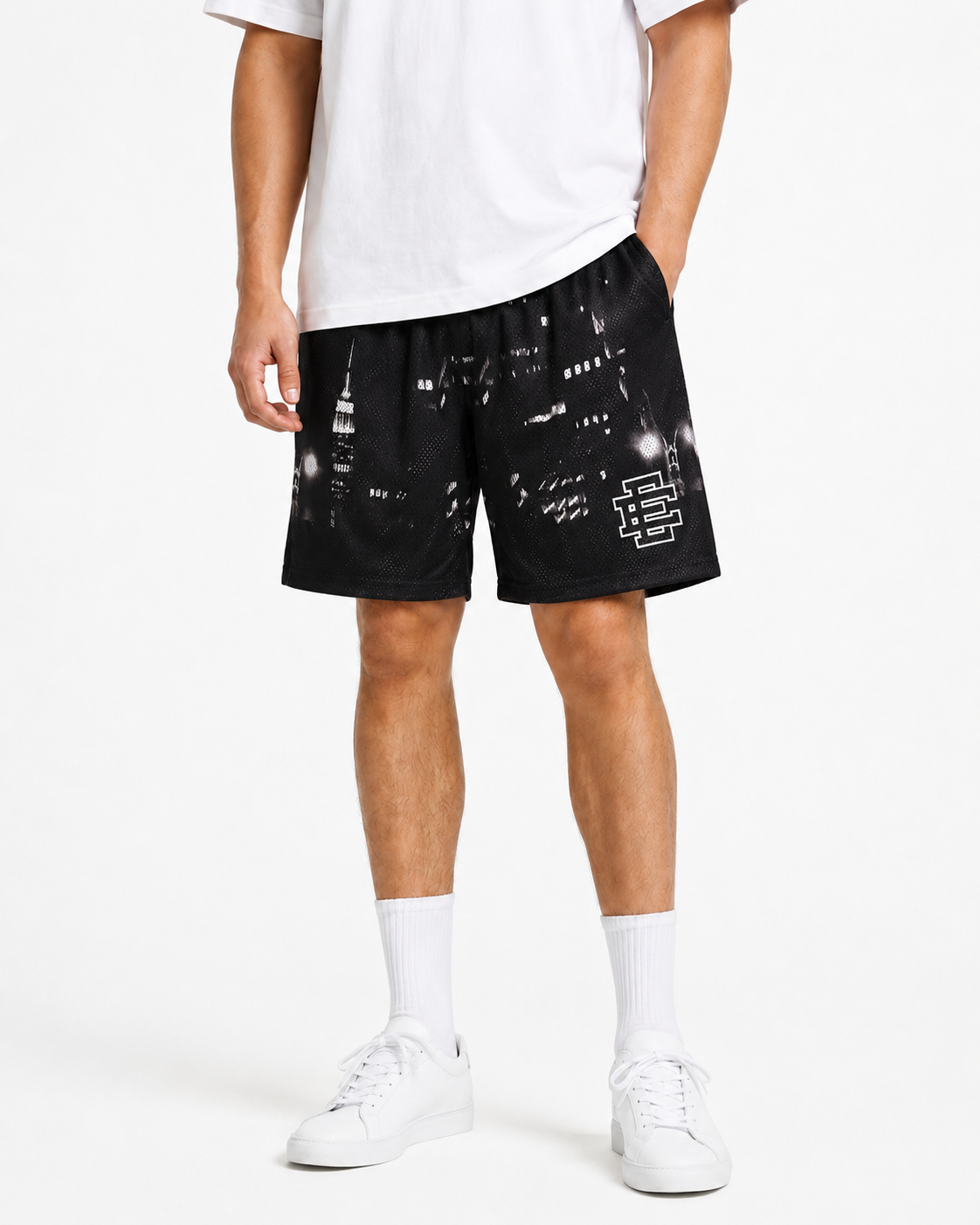Black Paint Splatter mesh shorts - back angle view