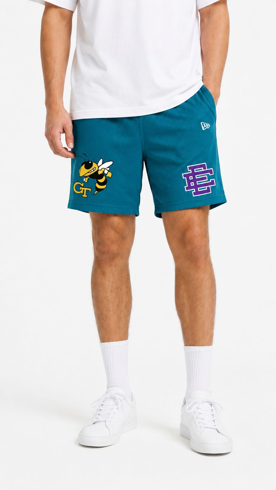 Teal Yellow Jacket mesh shorts - back angle view