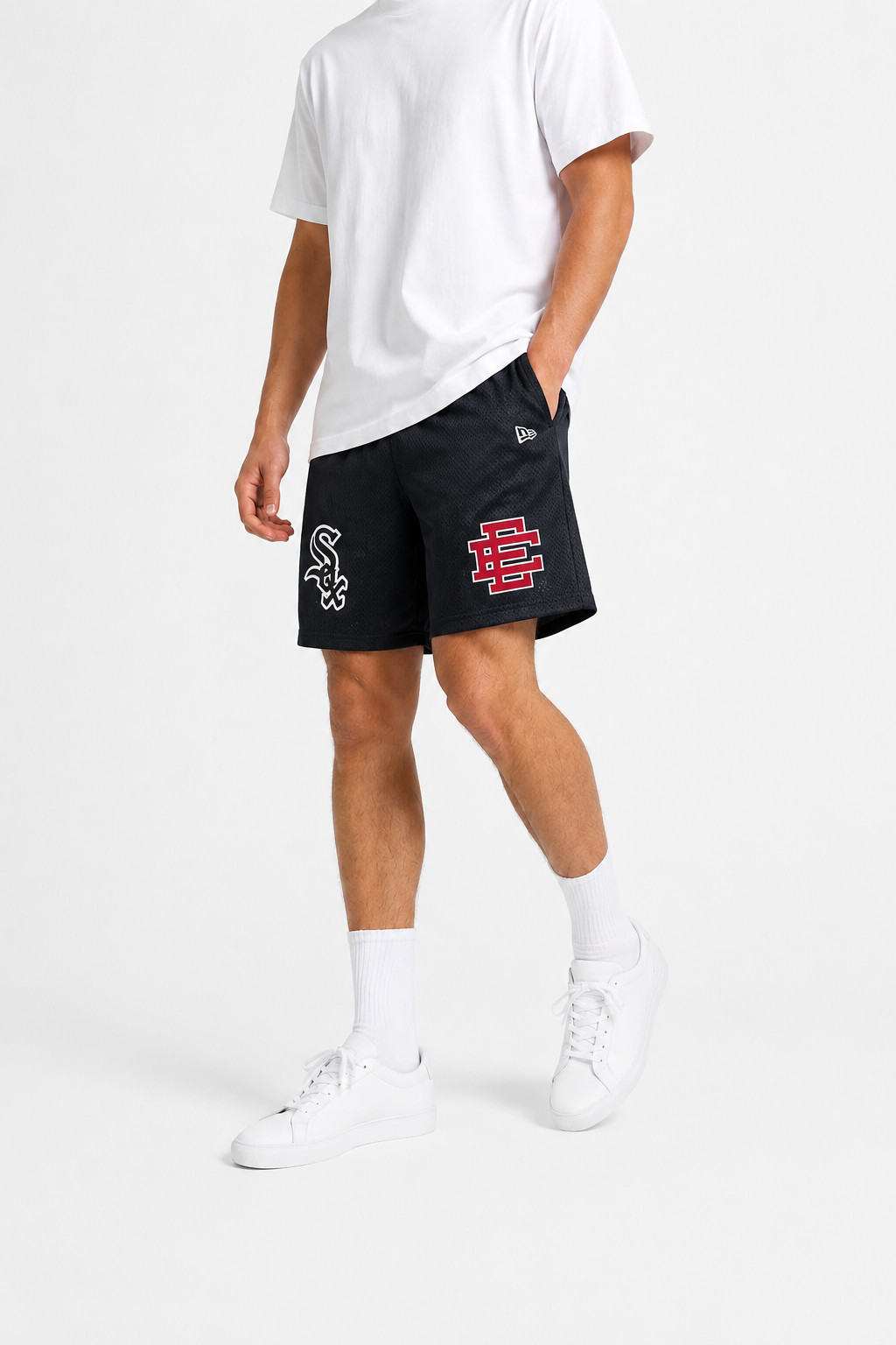 Black White Sox mesh shorts - front angle view
