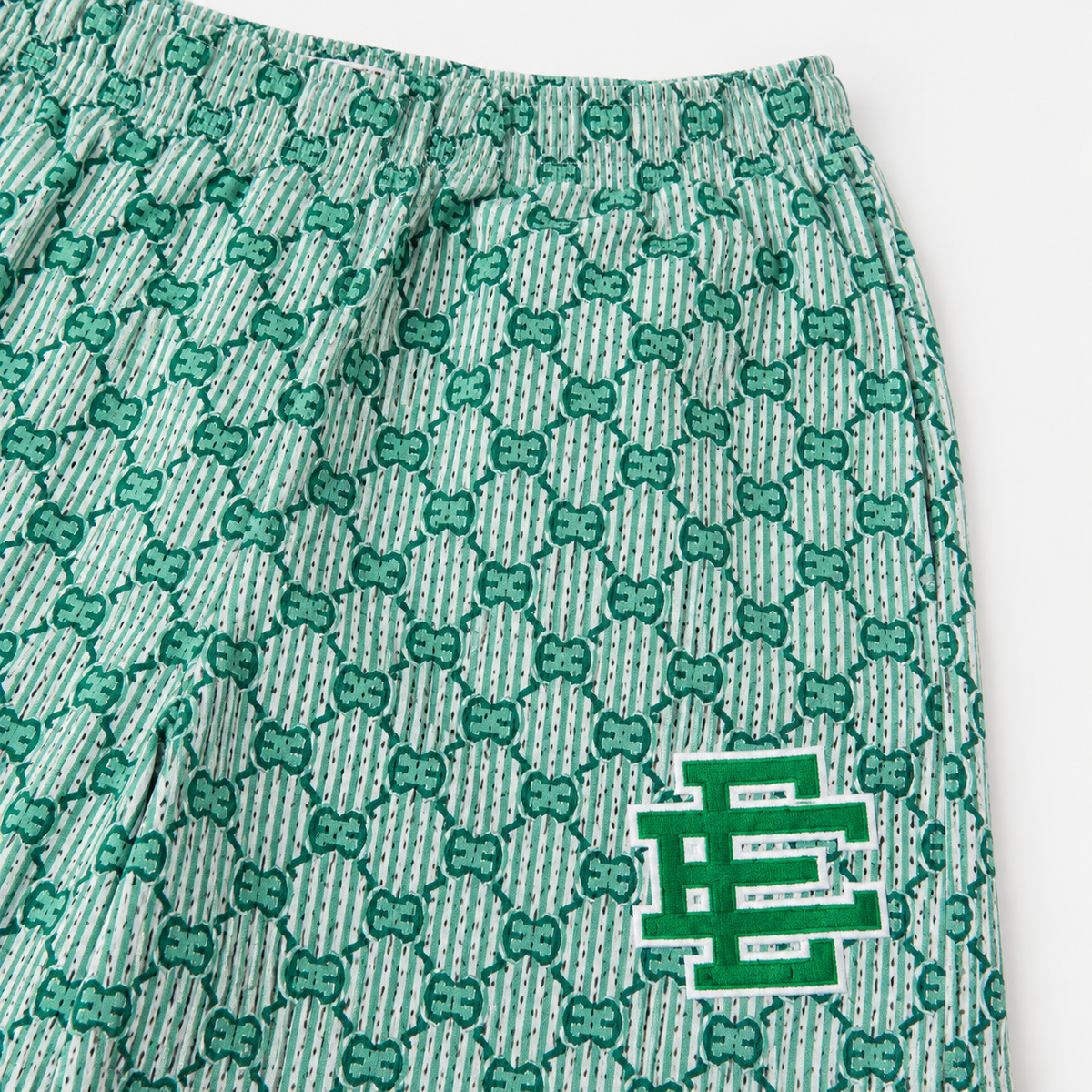 Seafoam Monogram mesh shorts - detail view