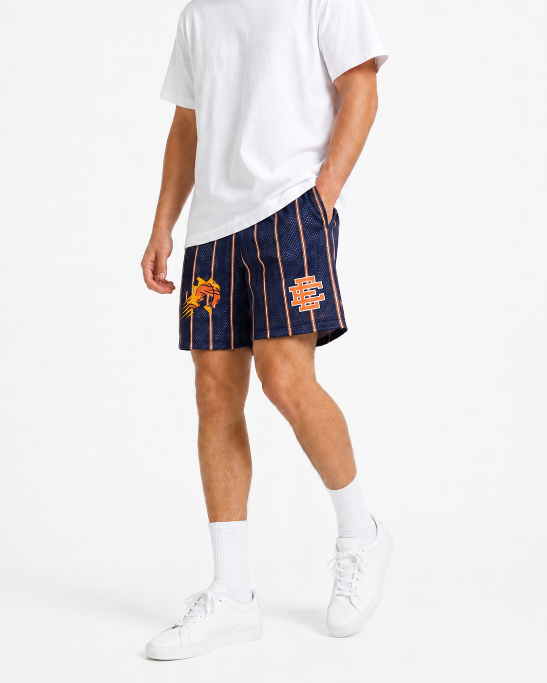 Navy Broncos Stripe mesh shorts - back angle view