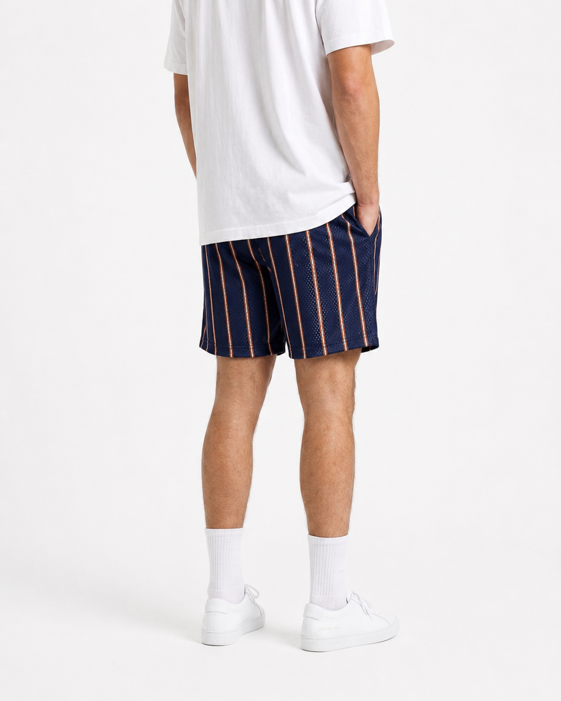Navy Broncos Stripe mesh shorts - front angle view