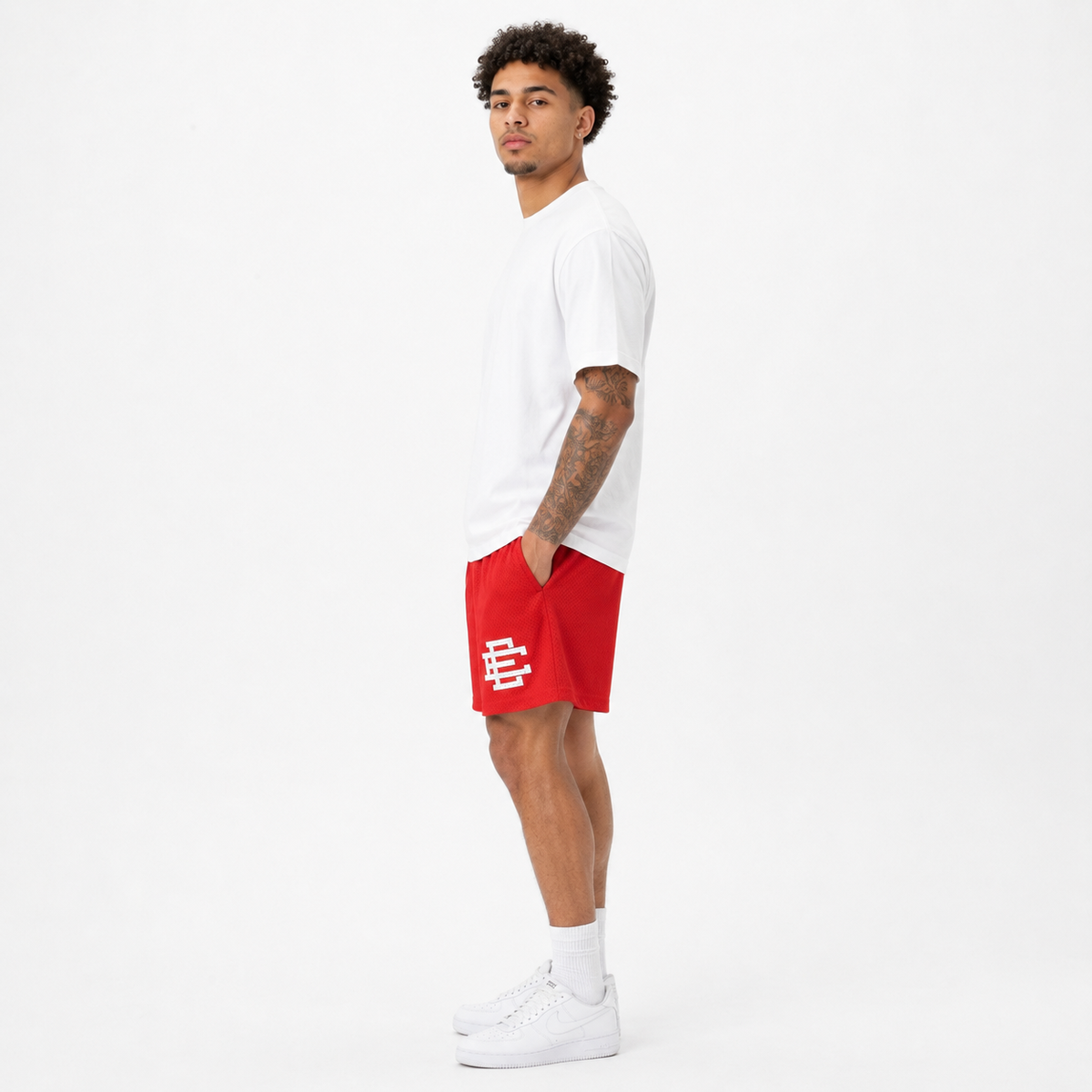 Scarlet Red mesh shorts - detail view