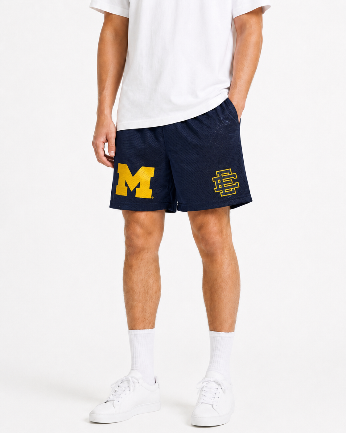 Michigan Navy mesh shorts - front angle view