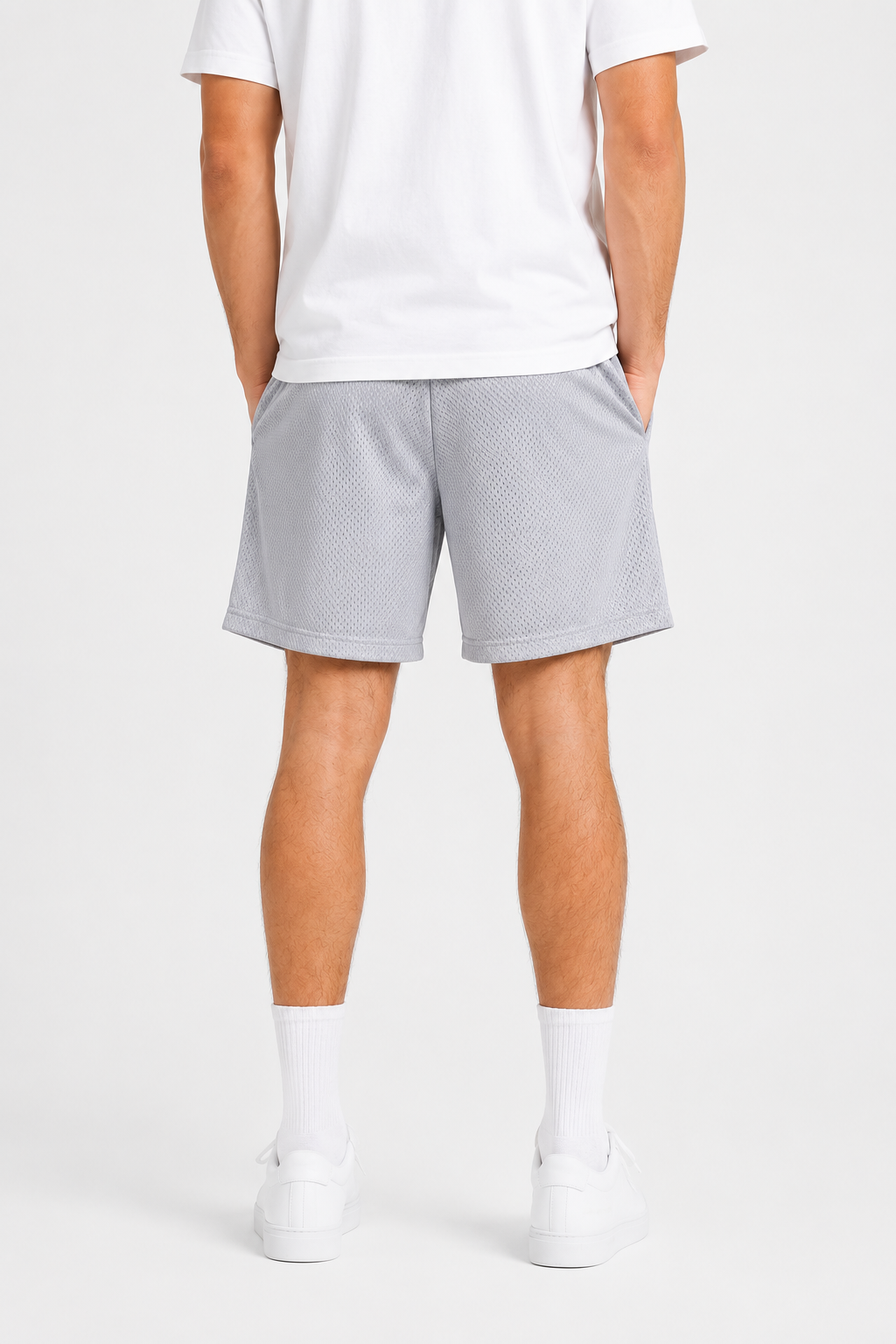 Silver Lilac mesh shorts - lifestyle view