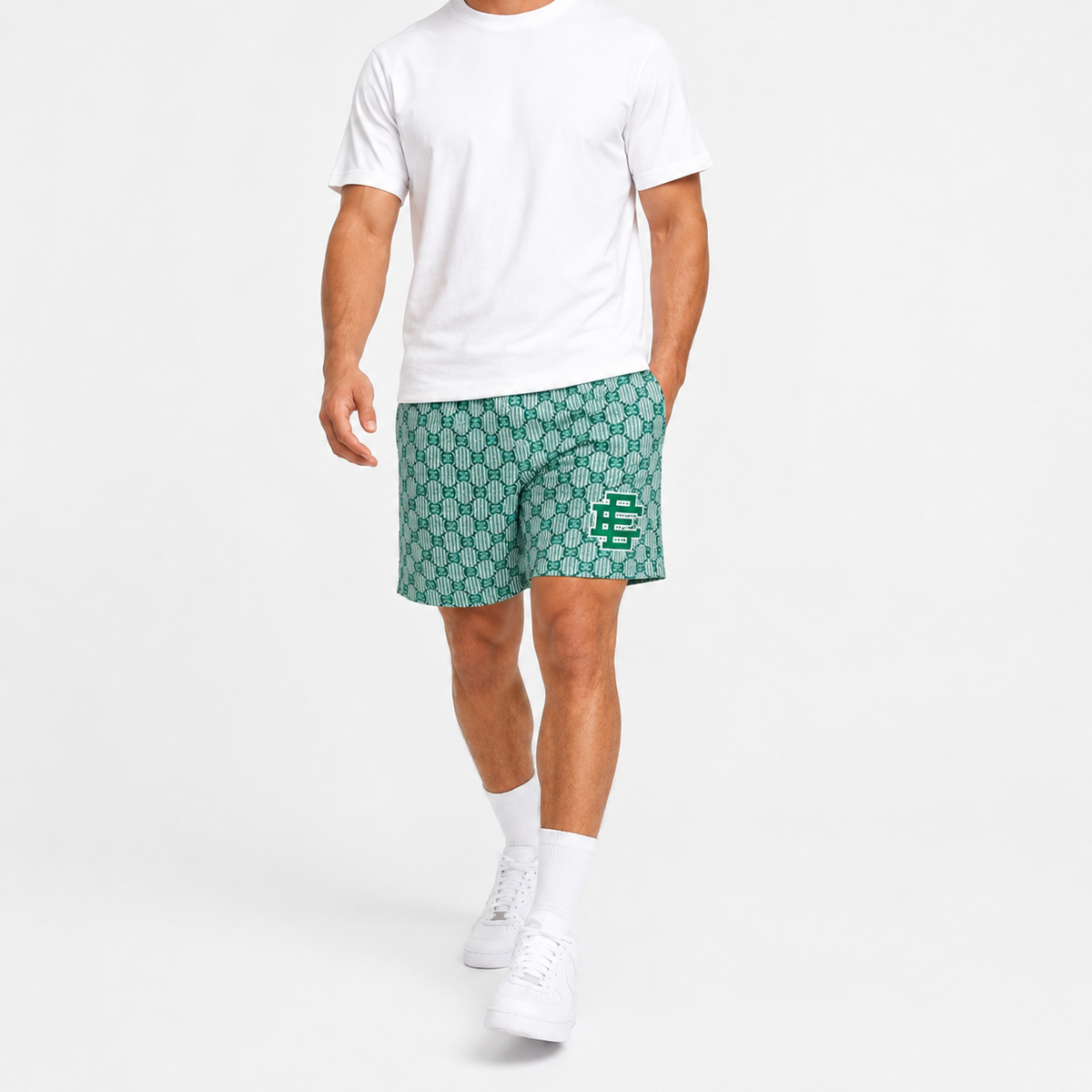 Seafoam Monogram mesh shorts - detail view
