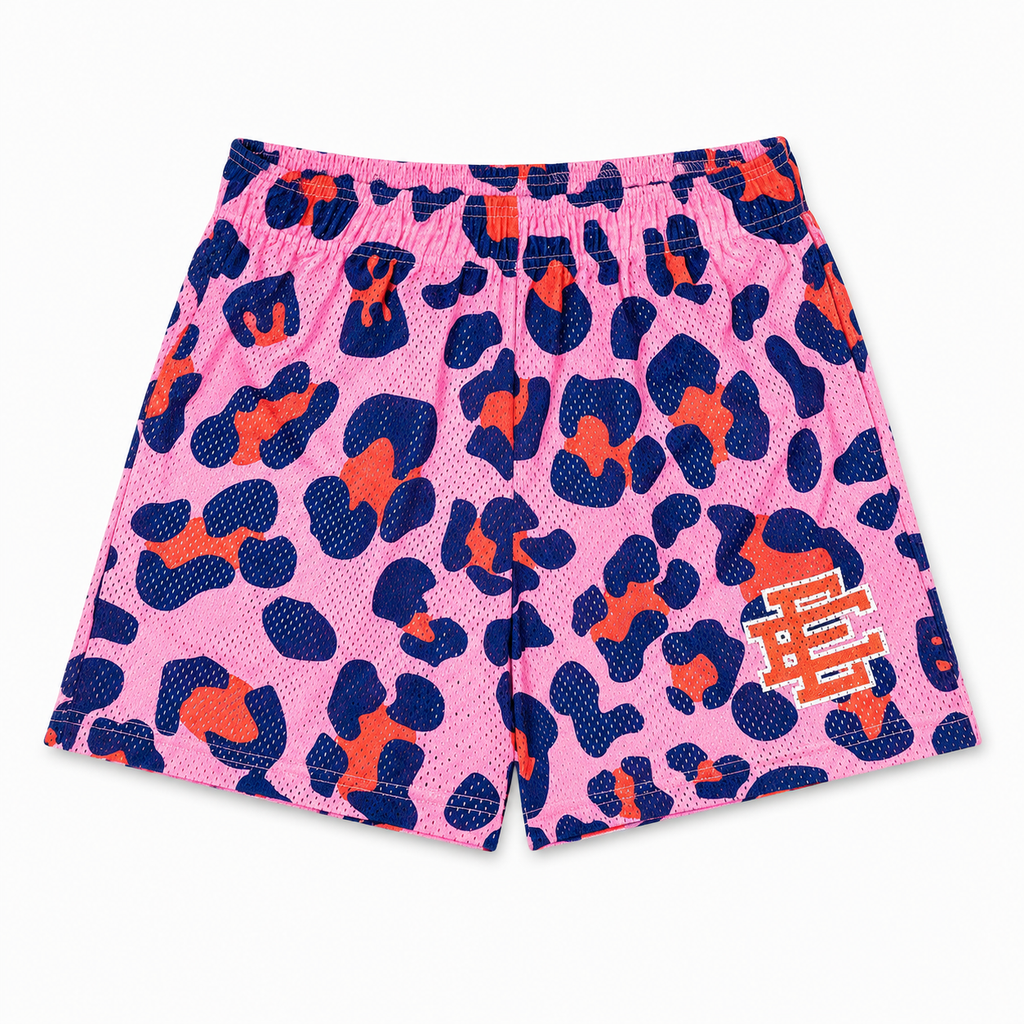 Pink Leopard mesh shorts - detail view