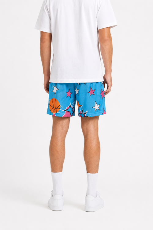 Aqua Starburst mesh shorts - front angle view