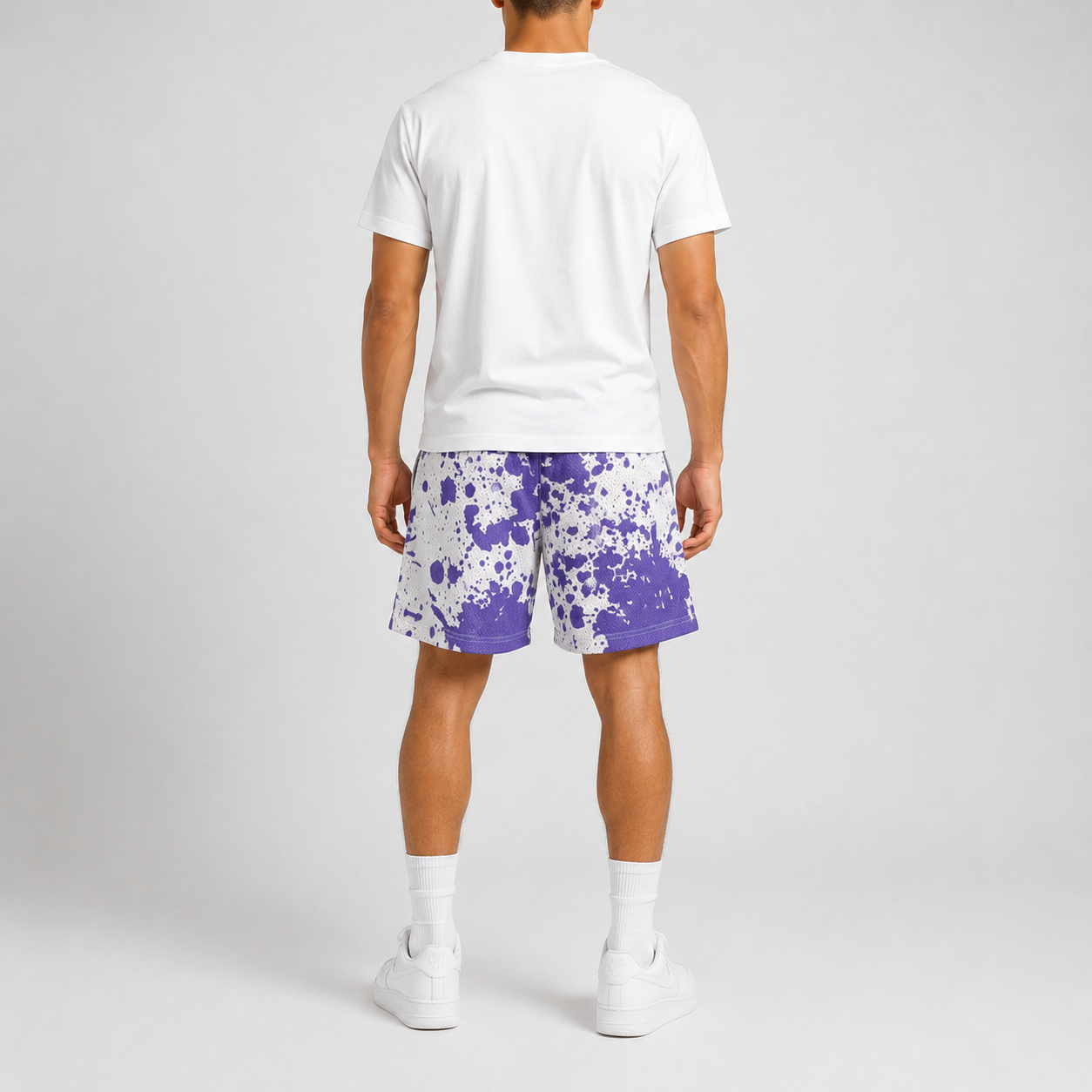 Purple Splash mesh shorts - lifestyle view