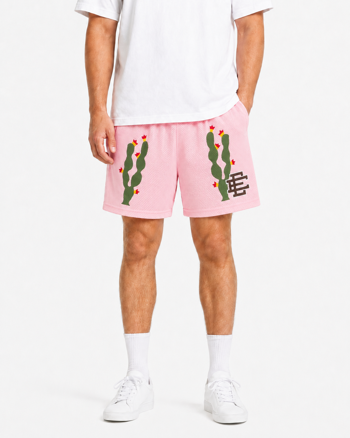Pink Cactus mesh shorts - front angle view