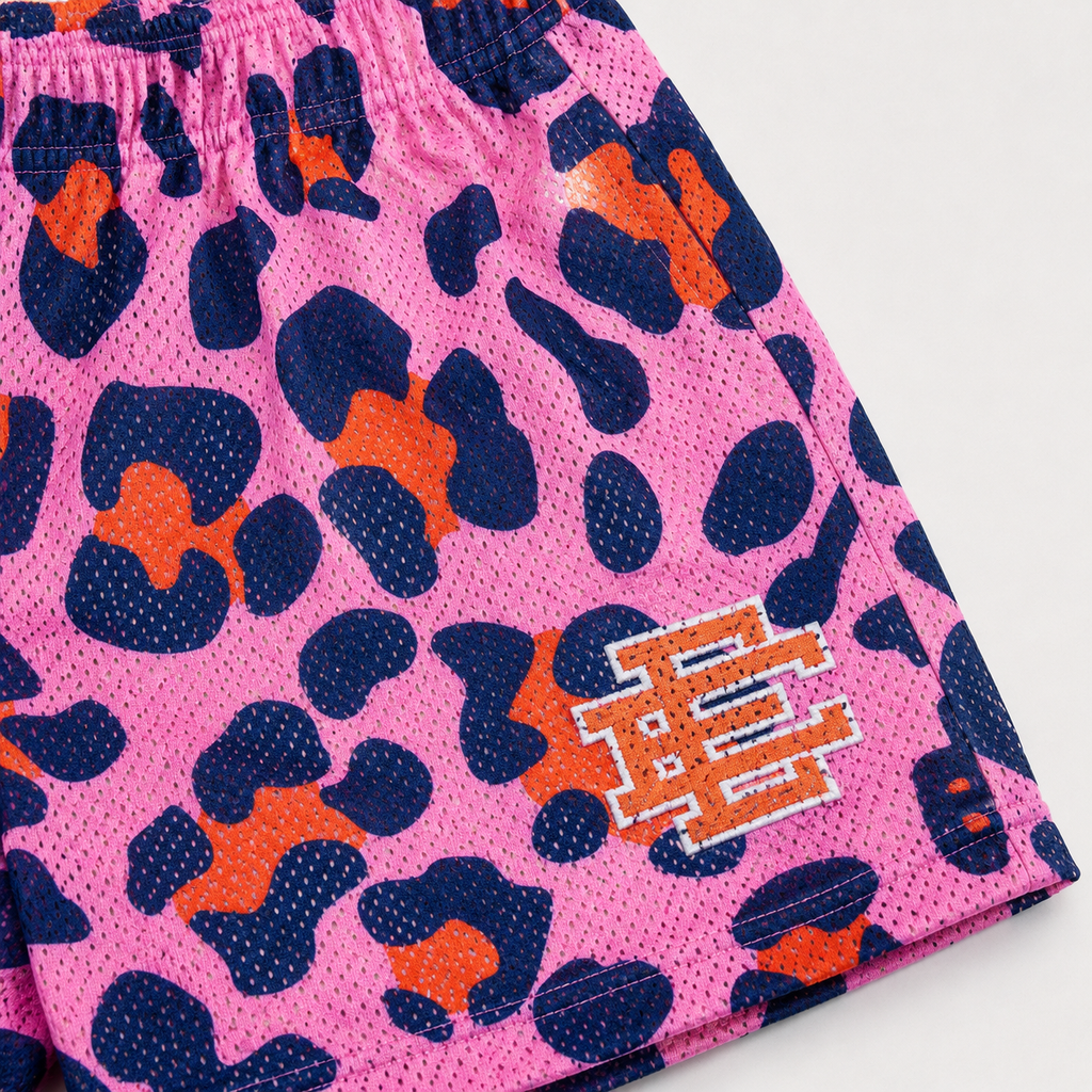 Pink Leopard mesh shorts - detail view