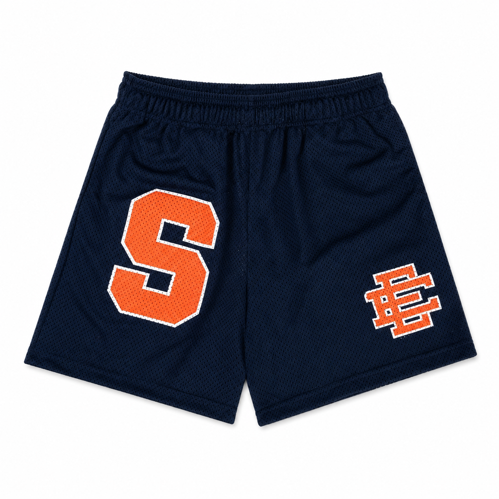 Syracuse Navy mesh shorts - detail view