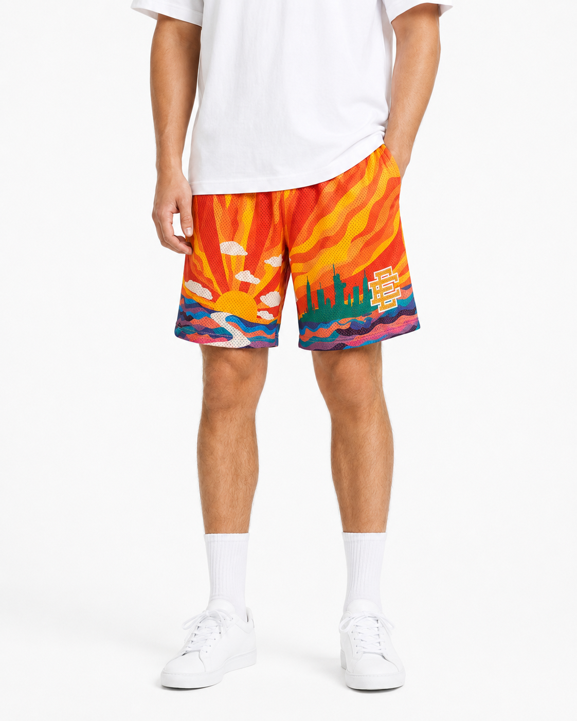 Sunset Flame mesh shorts - back angle view